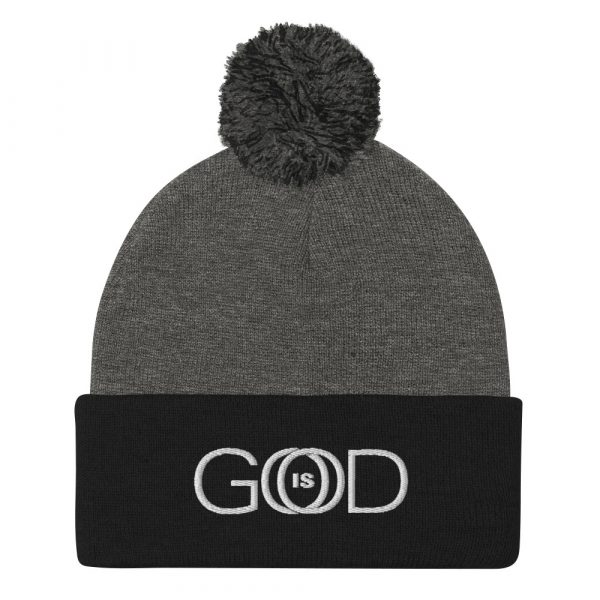 God is Good pom-pom-knit-cap-dark-heather-grey-black-front