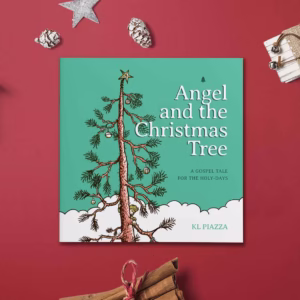 Angel and the Christmas Tree kids Christmas story book sitting on festive table