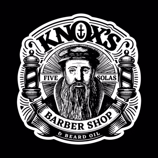 john knoxs barber shop beard oil vintage logo reformed shirt co
